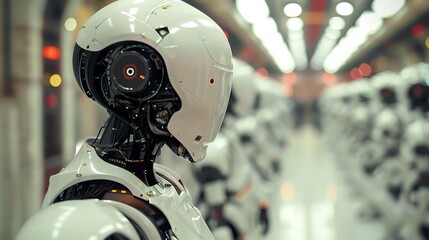 Fototapeta premium Advanced robotics with humanoid robots, AI integration, and complex machinery, highlighting technological innovation