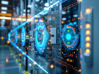 Advanced security system with biometric scanners, AI surveillance, and smart locks, illustrating modern safety technology