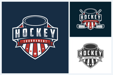 Ice hockey logo sport design template, hockey emblem vector, ice hockey tournament logo badge design vector illustration