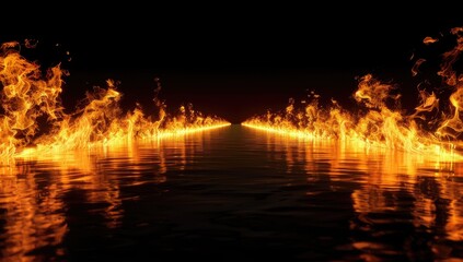 Naklejka premium Intense Flames Along Dark Road