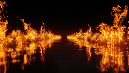 Intense Flames Along Dark Road