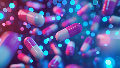 Futuristic Medical Symbols in Neon Space science medical background