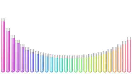 eine Reihe Reagenzgläser mit bunten Chemikalien