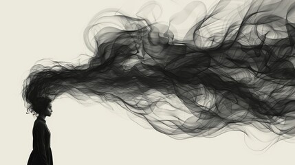 Fototapeta premium Mind in Chaos - Abstract Depiction of a Person in Psychotic Frenzy Surrounded by Disturbing Graphics and Lines