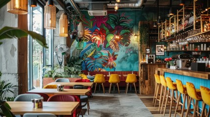 Artistic interior of a trendy cafe