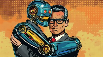 Businessman partnership with robot