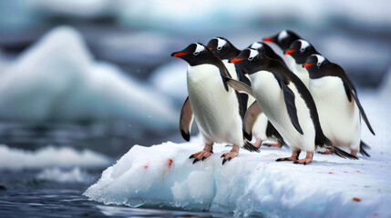 Obraz premium A group of penguins on an ice floe in the Antarctic ocean