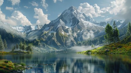 Natural Splendor, Stunning Mountain and Lake Landscape, Showcasing the Unparalleled Beauty of the Great Outdoors