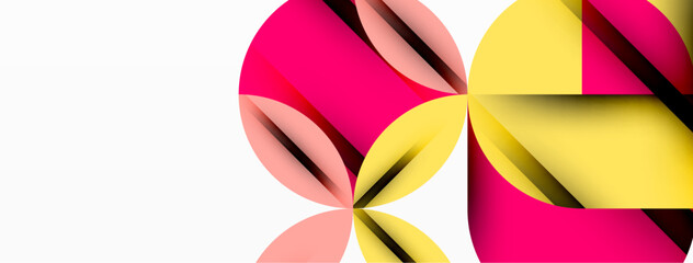 Circle, square and flower petal geometric background. Round shapes composition for wallpaper, banner, background or landing