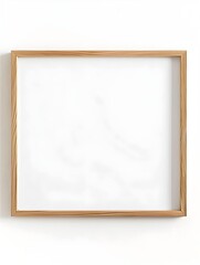 Fototapeta premium flat centered mockup of one empty beige wood horizontal poster frame, flat white background 