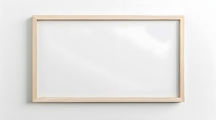 flat centered mockup of one empty beige wood horizontal poster frame, flat white background 