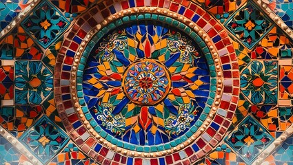 Intricate Persian Mosaic Tilework Abstract Background, Traditional Islamic Art