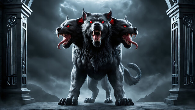 Cerberus, the three head infernal dog of the entrance to the hell in Greek mythology. 