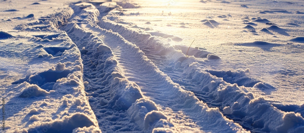 Poster fresh snow with imprints of tire tracks suitable for a copy space image