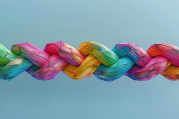 strong unified diverse team represented by colorful braided rope symbolizing collaboration and partnership 3d illustration