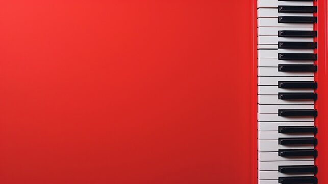 A simple arrangement of piano keys set against a solid red background