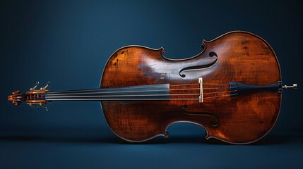 Fototapeta premium A sleek double bass against a solid navy background