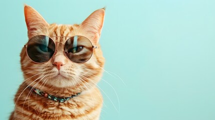 cat wearing glasses on blue background