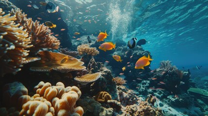 Naklejka premium Dive into the beauty of a tropical sea with diverse coral and fish
