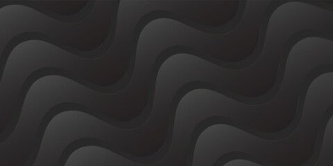 3D black geometric abstract background overlapping layers on dark space with wave shape decoration.