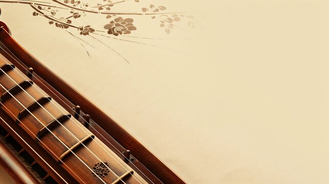 A zither set against a solid cream background