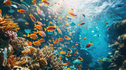 Fototapeta premium School of fish swimming over a vibrant coral reef