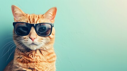 cat wearing glasses on blue background