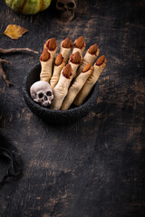 Halloween cookies in shape of witch finger