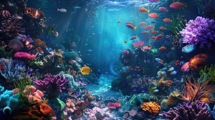 Fototapeta premium Underwater paradise with vibrant marine wildlife and coral reef