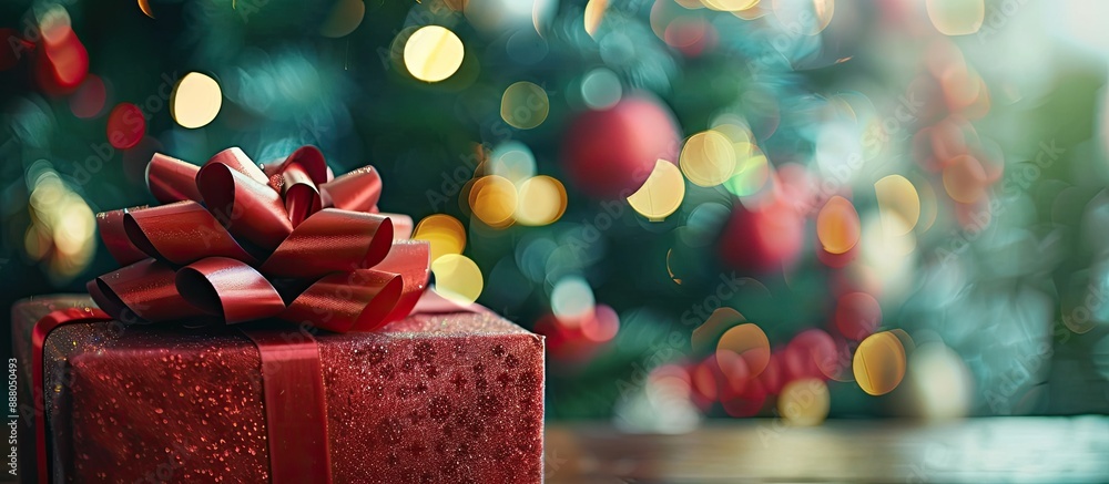 Poster christmas tree in the background of a gift box with ample copy space image