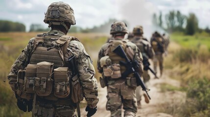 combat ready forces spread out across terrain moving with practiced efficiency toward their objectives