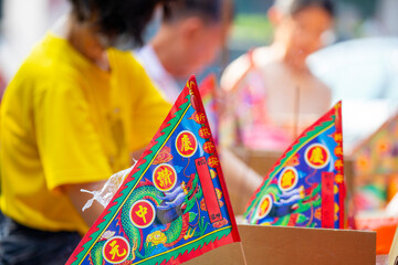 China, Ghost Festival, sacrifice, ghosts, worship products, Purdue flag