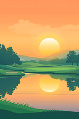 A beautiful green field with a golf course and a golf ball