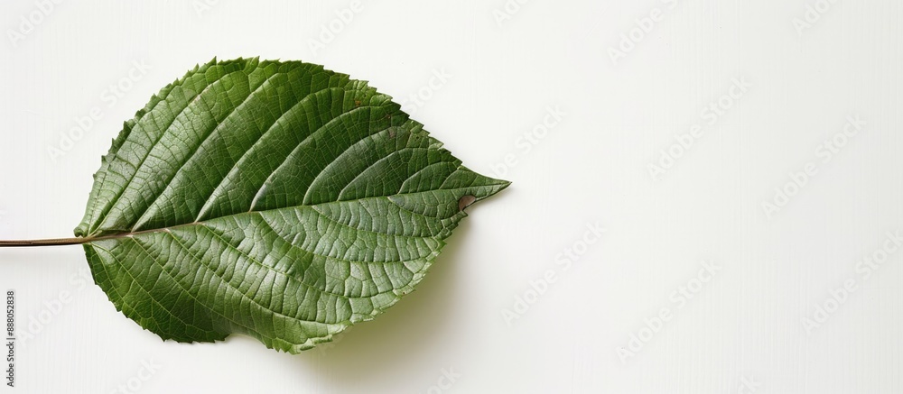 Poster A solitary leaf set against a clean white copy space image