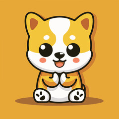 A cute cartoon dog clapping hands in minimal flat  style