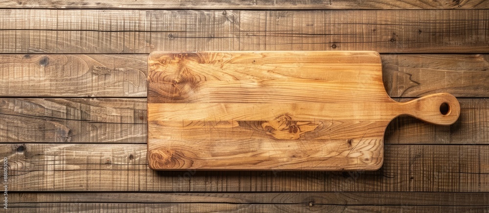 Poster top view of a cutting board on a wooden background with copy space image