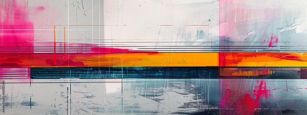 Poster vibrant abstract design featuring colorful geometric shapes and overlapping patterns for creative pr