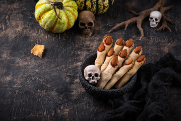 Halloween cookies in shape of witch finger