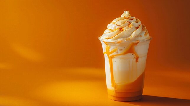 Creamy Drink Close-up - Minimalistic Food Photography with Dunkin Donuts Inspired Beverage on Orange Background