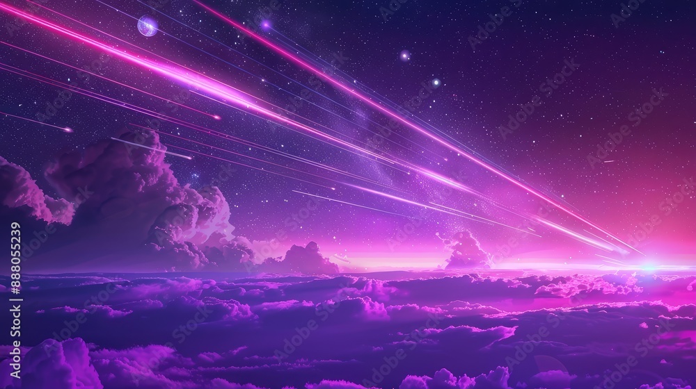 Poster sky illuminated with a stunning violet neon glow creating a captivating background