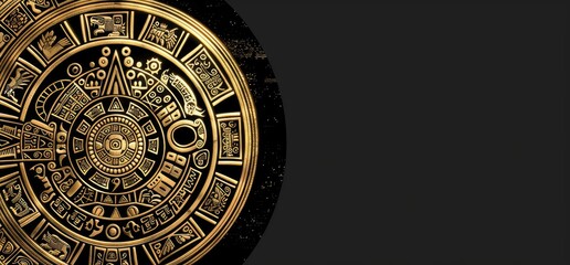 Intricate Gold Aztec Calendar Design