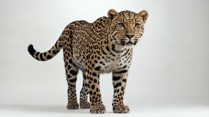 Fototapeta premium single leopard animal isolated in pure white backgroun background