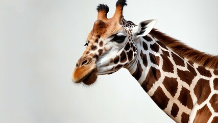 single giraffe animal isolated in pure white backgroun background