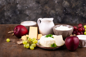 Judaic holiday Shavuot concept. Tzfat cheese and dairy products