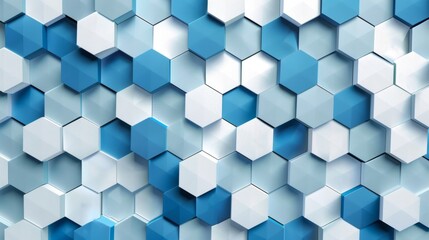 Abstract Hexagon Pattern in Blue and White.