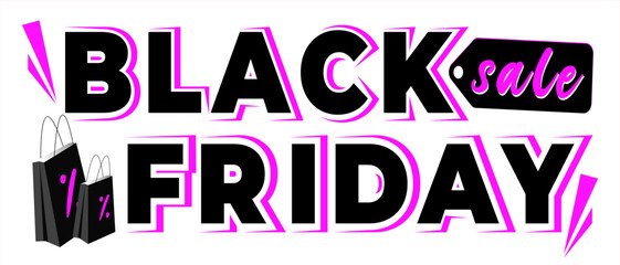 Black friday sale. Banner for web. Pink color. Luxury background