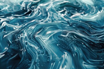 Abstract blue and white liquid swirls with bubbles