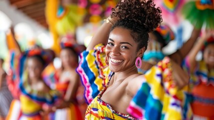 Obraz premium Energetic Cuban fiesta with salsa dancing and vibrant decorations, festive atmosphere, Hispanic Heritage Month