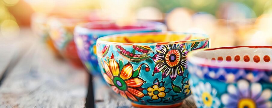Elegant Talavera pottery with vibrant floral patterns, cultural symbols, showcasing Hispanic Heritage Month tradition