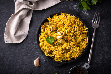 Pilaf, rice with vegetables and lamb meat